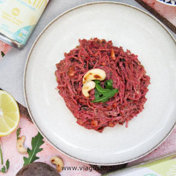 przepis na makaron z serca palmy z pesto z buraka